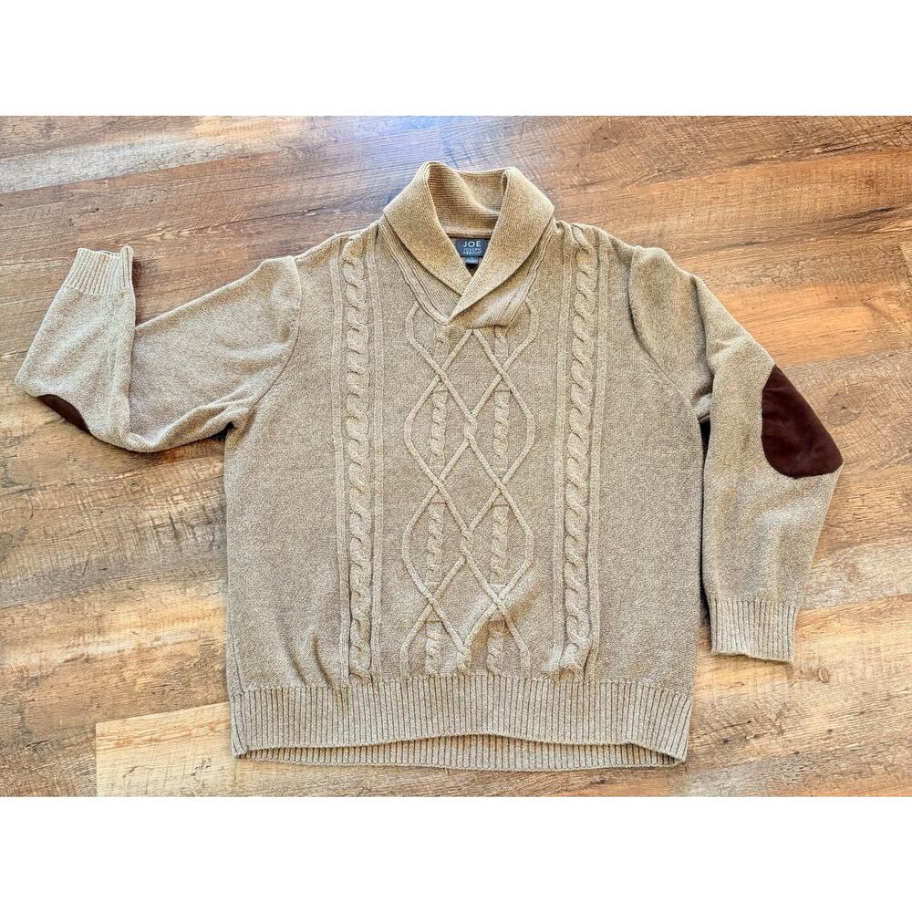 Joe Joseph Abboud Cotton Cable Knit Elbow Patch Sweater L